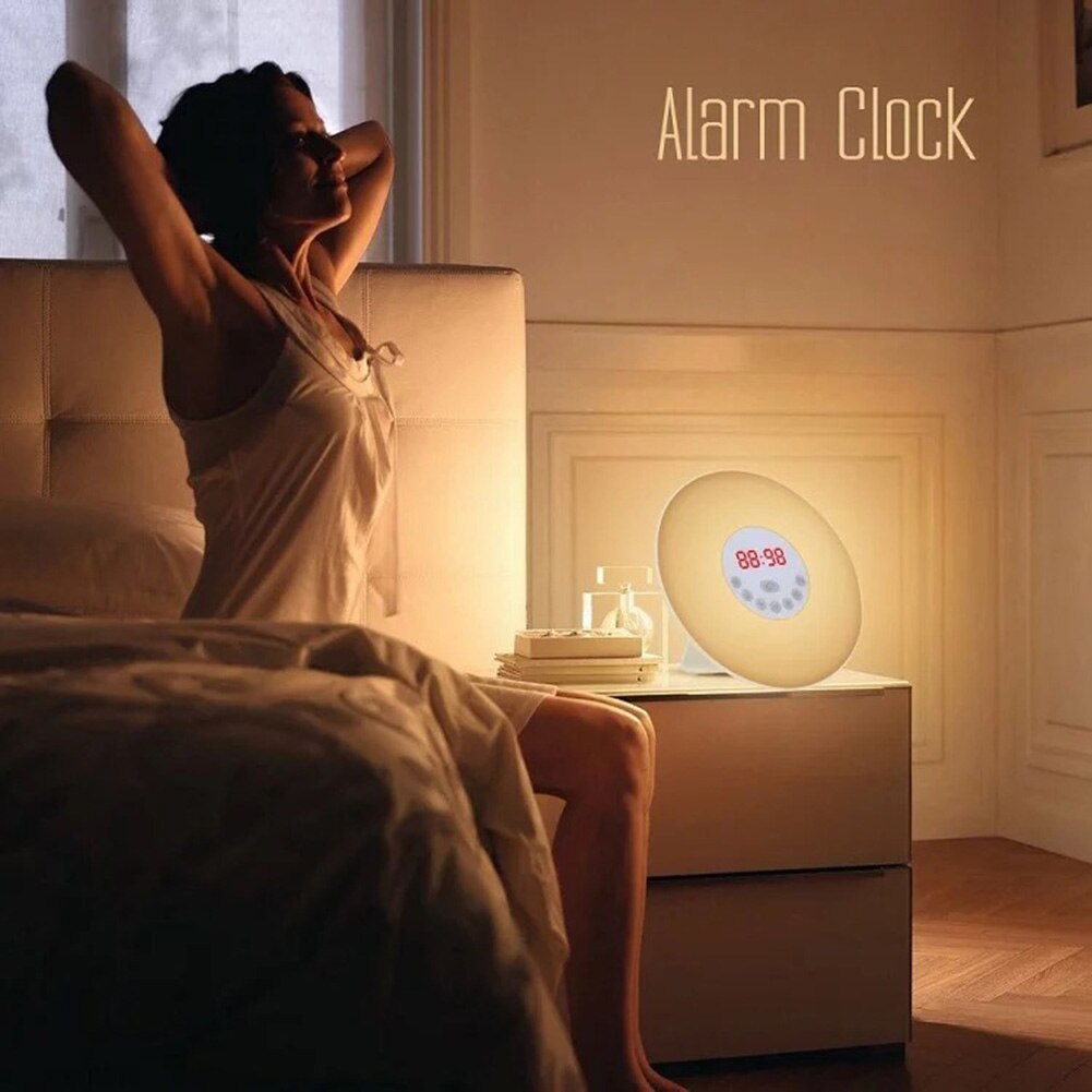 Alarm Clock Night Light Colorful LED FM Radio Portable Atmosphere Natural Light Modern Touch Sensitive Simulation Sunset Sunrise