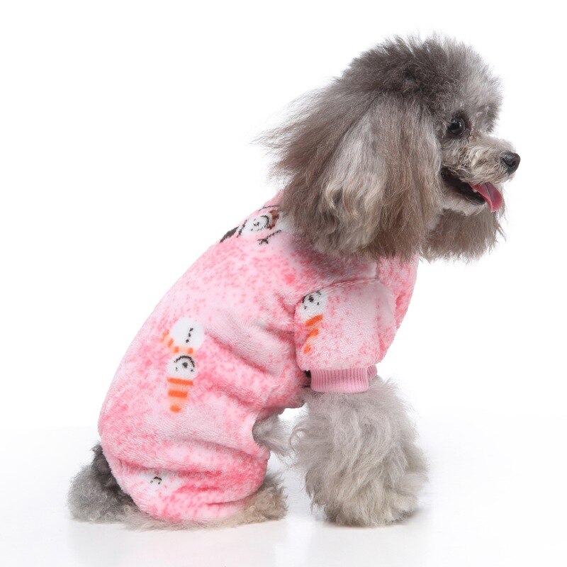 Husdjur jul outfits 4- ben tecknat mönster hundkläder för kallt väder katt jumpsuit hund kostym