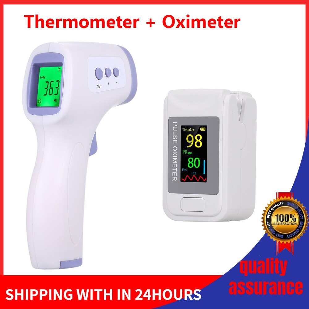 Finger Pulse Oximeter Blood Oxygen Saturation meter Fingertip Pulsoximeter SPO2 Monitor Oximetro dedo Oximeter + IR Thermometer: Type 10