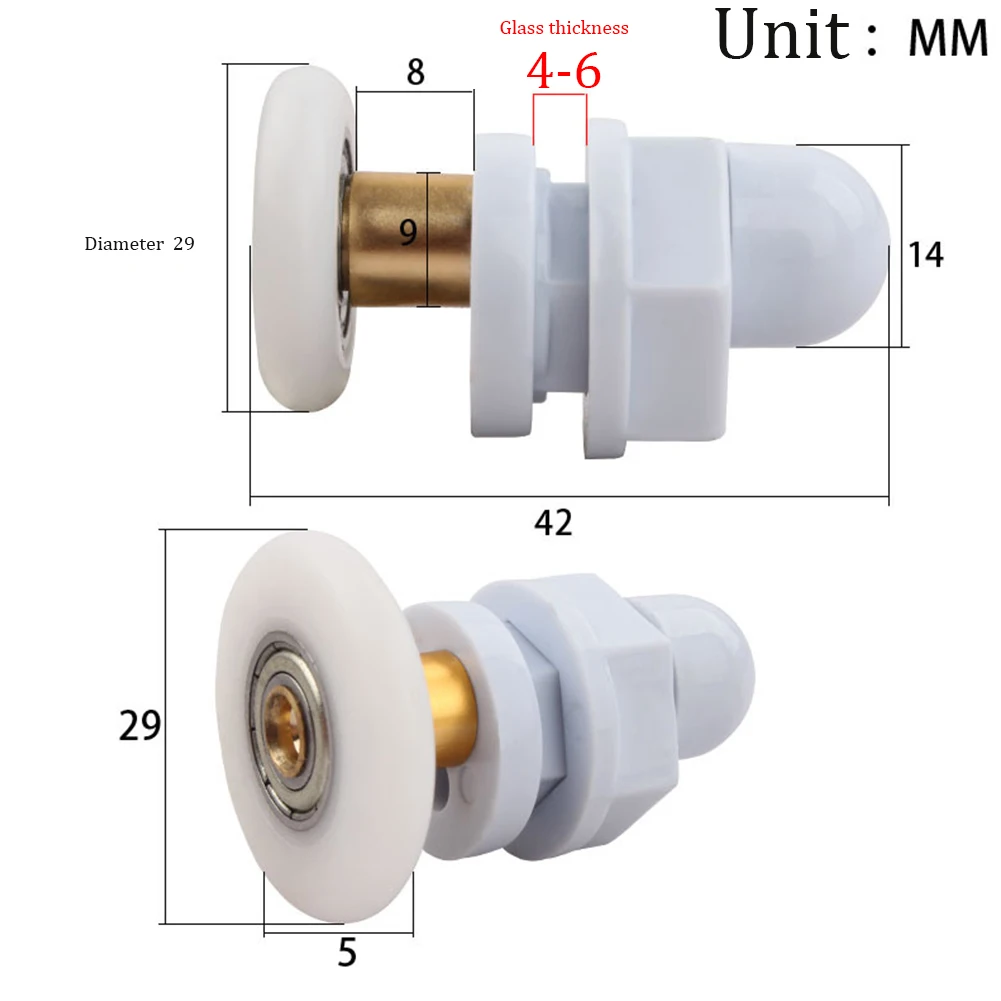 4er-Pack Duschtürrollen Hochwertige Rollen 19 mm/23 mm/25 mm/27 mm/29 mm Ersatzräder für Glasschiebetüren