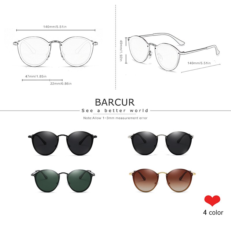 Barcur vintage gepolariseerde zonnebril dames merk ronde zonnebril voor heren
