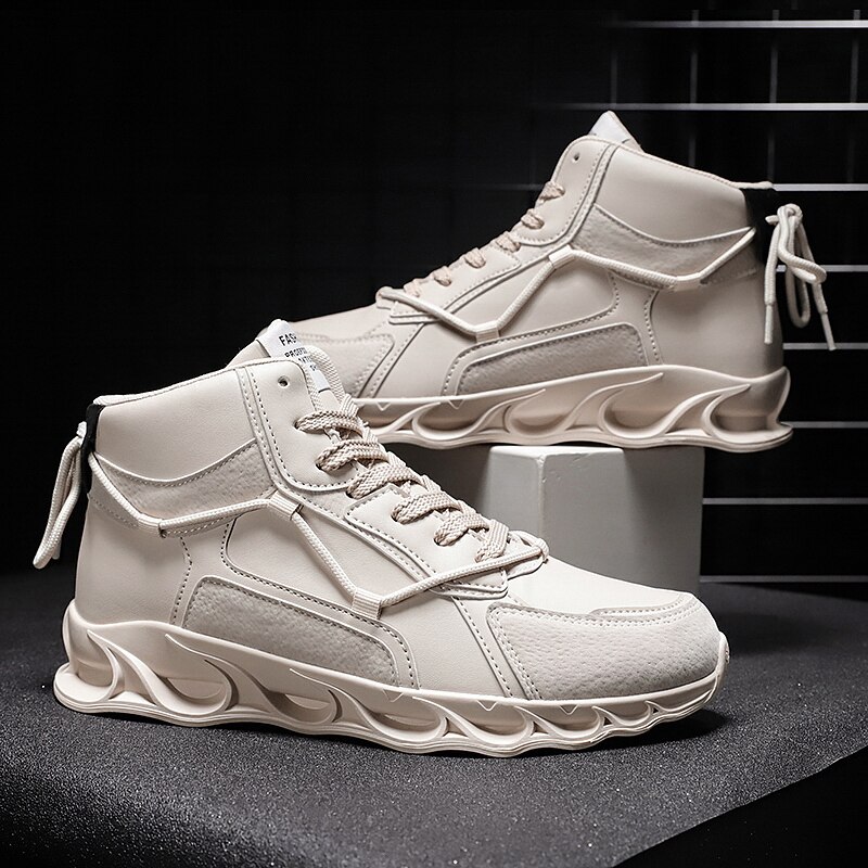 Män fritidsskor läder män skor sneakers bekväma promenadskor lätt gummi vattentät par sneakers: Beige / 43