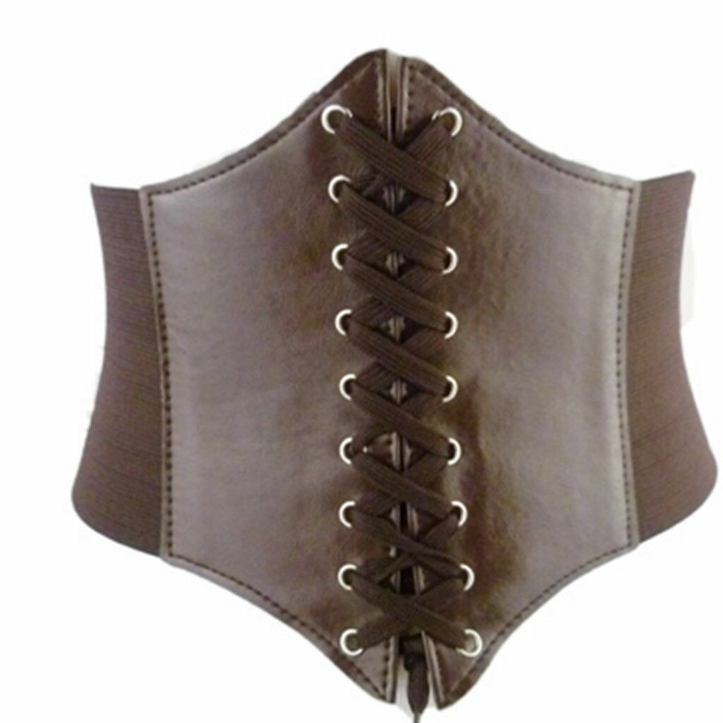 Casual Women Ladies Elastic Extra Wide Corset Tie High Waist Slimming Belt: Brown