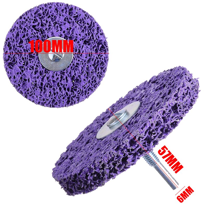 1Pcs 100mm Purple Cleaning Disc Polishing Wheel + Mandrel Abrasive Wheel Paint Rust Removal Grinding Disc For Angle Grinder