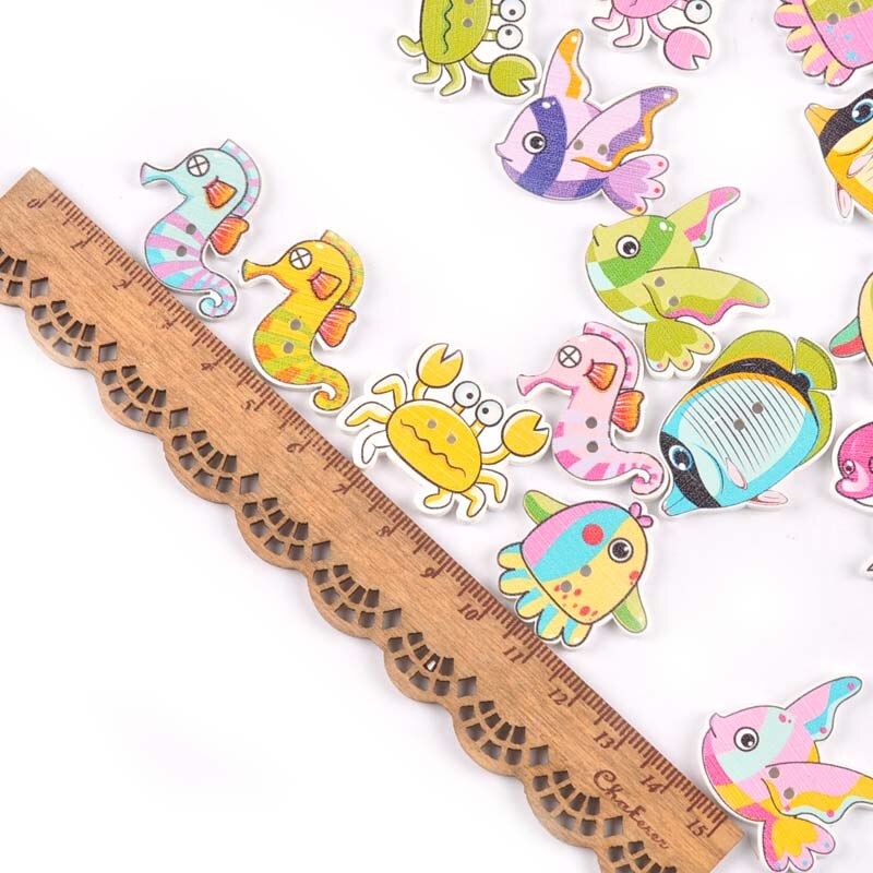Botones de madera para pintura de patrones de animales marinos, accesorios de costura para manualidades de ropa y álbum de recortes, M1736, 25 uds.: Mix