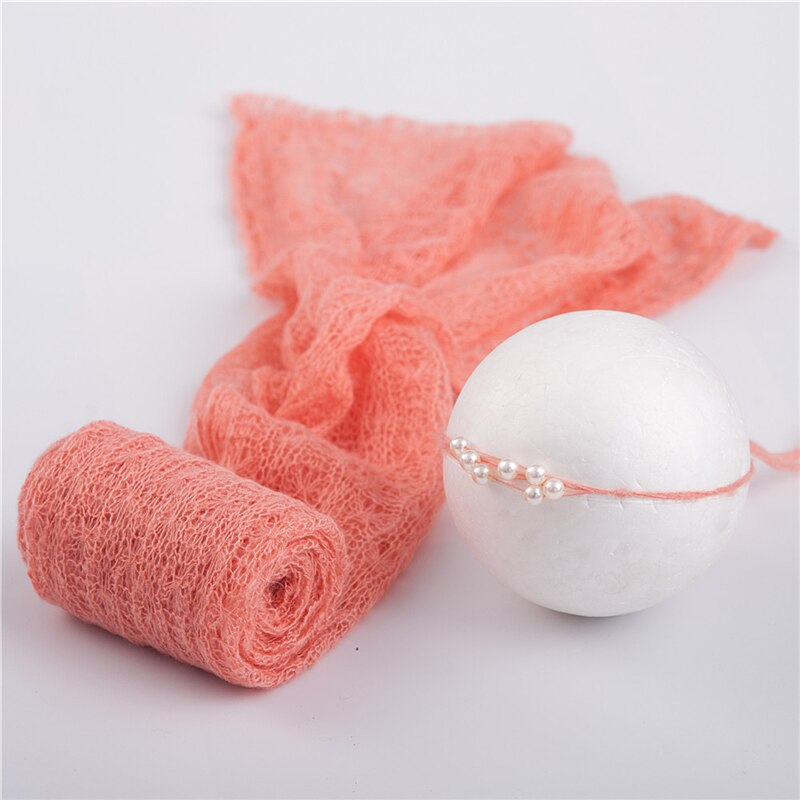 40*150 cm Newborn Baby Mohair Photography Wraps Blanket With Pearl Headband Headwear Infant Soft Knitted Wrap Cloth Accessories: Flesh