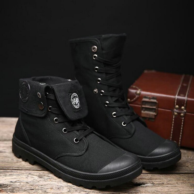 Brand Mens shoes short boots High Top ankle Retro Male All Black Canvas desert boots work motorcyle Shoes VV-10Z