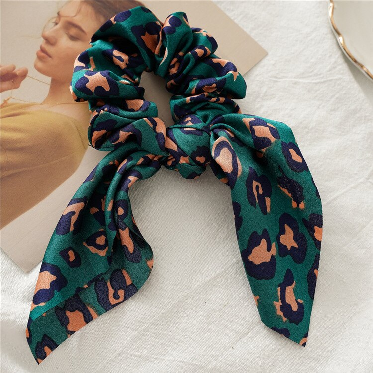 Hasenohren, elastisches Haar, Mädchen-Haargummi für Haare, Leopardenmuster, Satin, Pferdeschwanz, Haarschleifen, Kapuzenzubehör für Frauen: Grau
