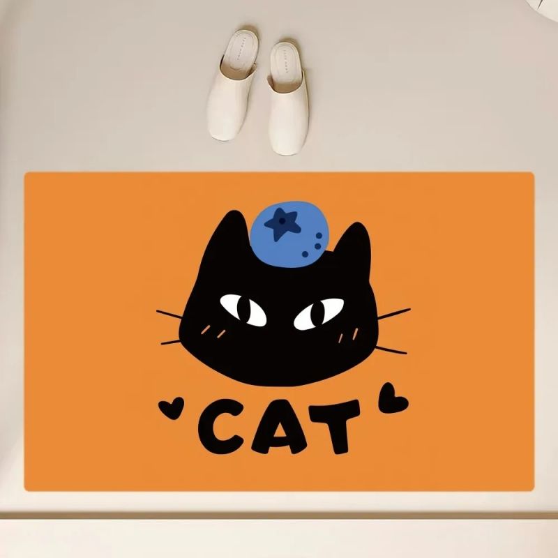 Niedliche schwarze Katze bat matt Kieselalgen Schlamm rutsch feste Karikatur Fuß matt Super saugfähige Küche Teppich Toiletten boden Teppich Heimat Zimmer Dekoration: Schwarz / 400MMx600MM