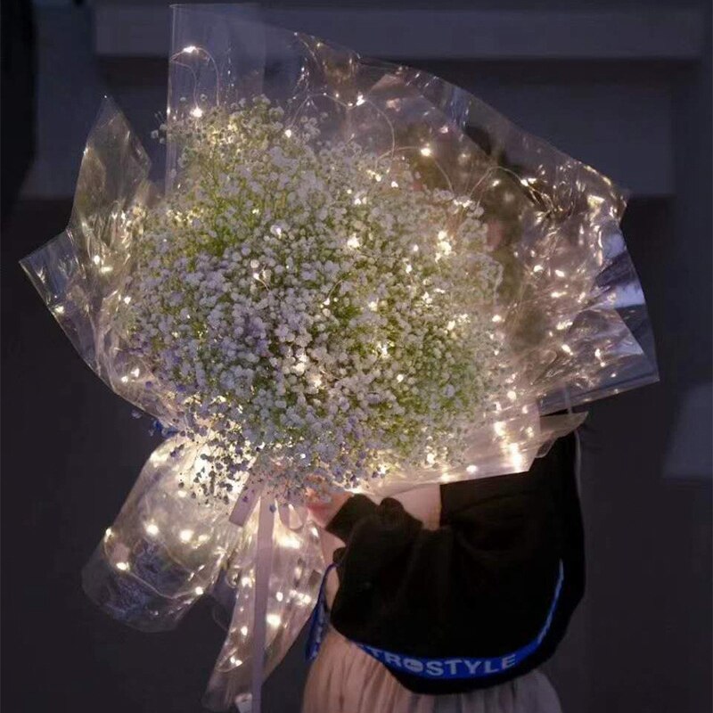 WaterProof Luminous Paper Transparent Fantasy Flower Wrapping LEDLight Glowing Florist Bouquet Package Wedding Party Supplies