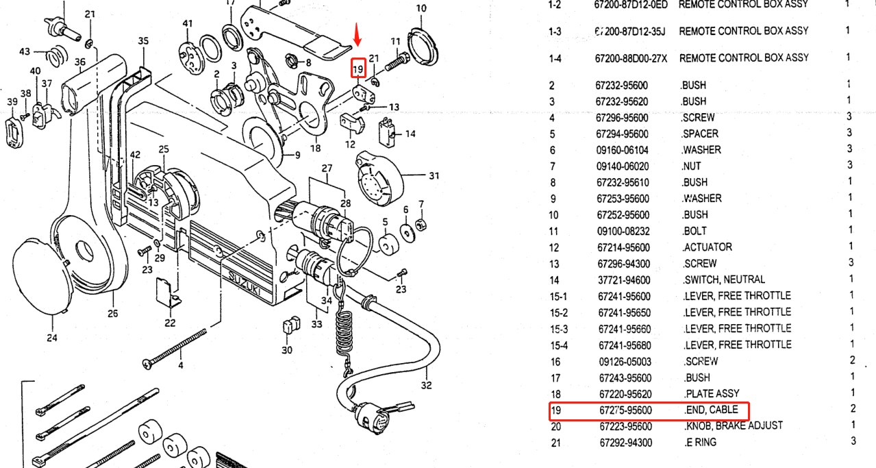 67275-95600 Cable Connector For Suzuki Outboard Motor Control Box Cable End 67275-95602