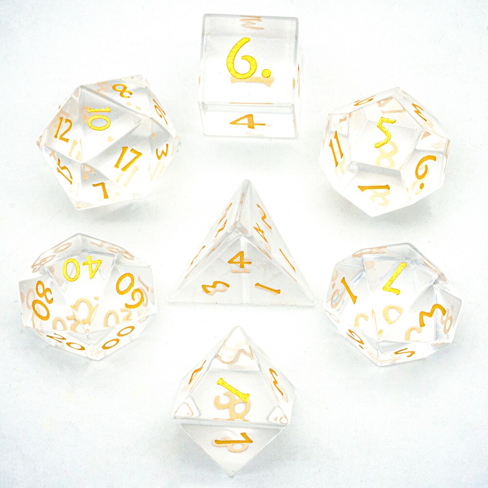 Cusdie Set of 7 Handmade Glass Dice, 16mm Polyhedral Dice Set, Gemstone Dices for Collection - White Transparent