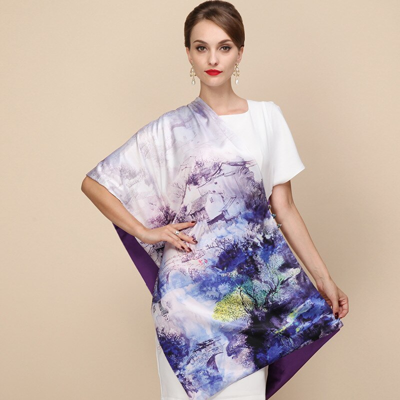 100% Zijde Satijn Lange Sjaal Dubbellaags Lente Sjaal Pashmina Vrouwen Luxe Sjaals Sjaal Printted Hijab: 19