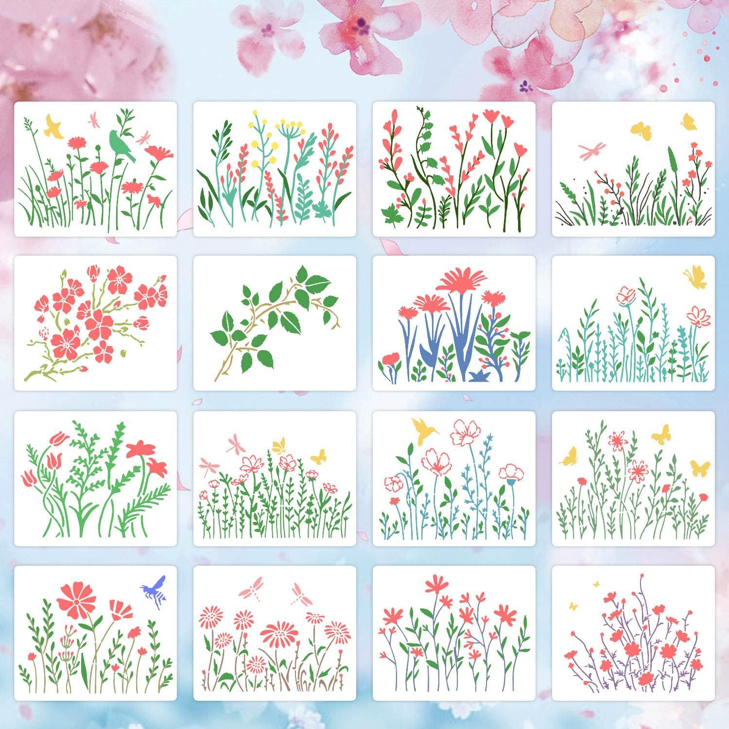 Vårblommor växter stenciler gör-det-själv lager vägg scrapbook färgläggning prägling dekoration graffiti målning mall återanvändbar