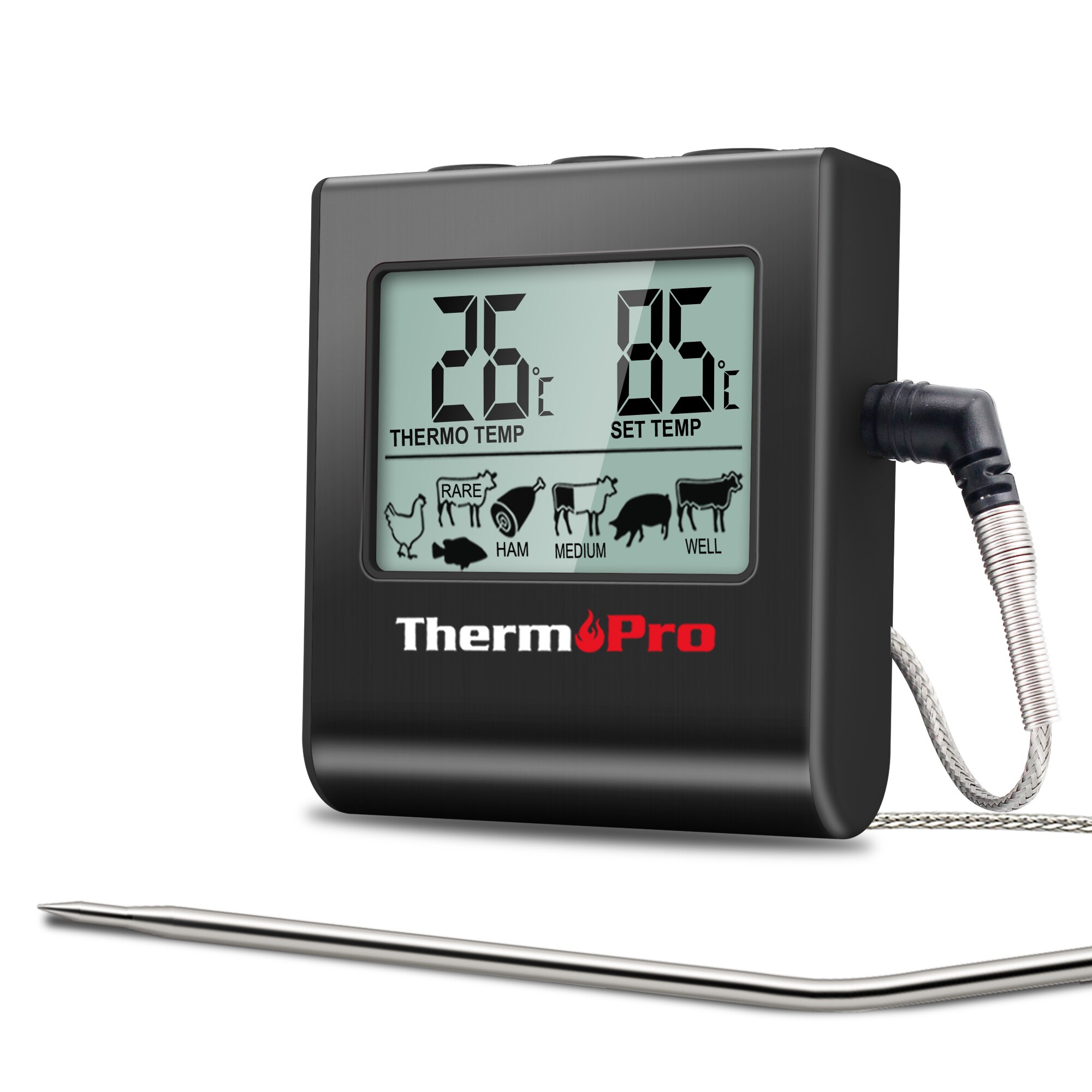 Original ThermoPro TP-16 Large LCD Digital Cooking Kitchen Food Meat Thermometer for BBQ Oven Grill Smoker Built-in Clock Timer: black