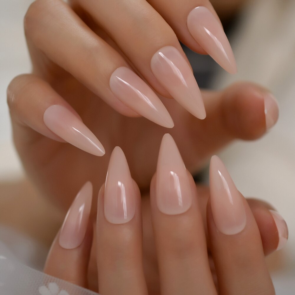 Faux ongles bordeaux à pointe pointue, en acrylique, pour Salon, couverture complète avec autocollant gelée, 24 pièces: L5615