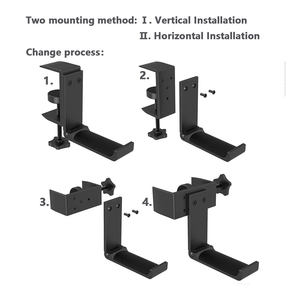 Universal headset hängare hörlurs krokhållare skrivbord monter stativ aluminiumlegering med vikbar klämman stöder horisontell vertikal