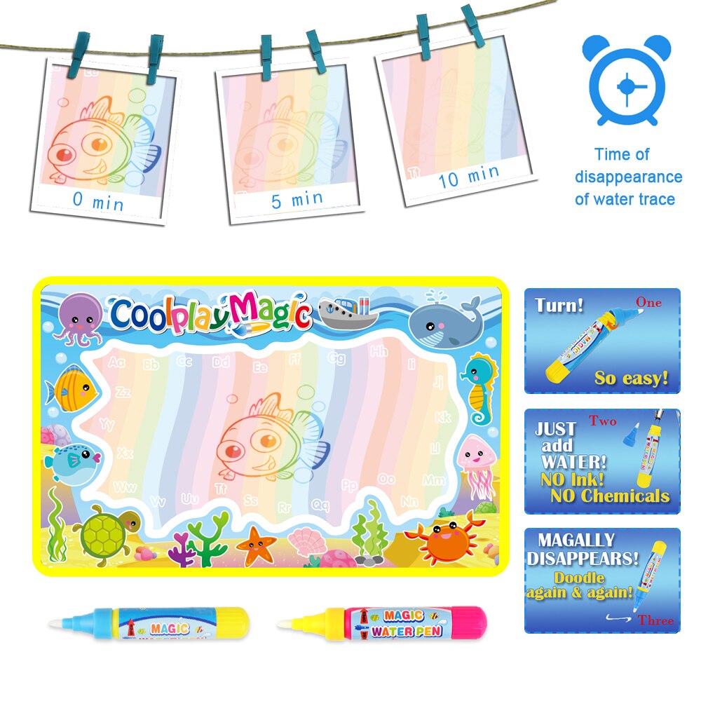 Magisk vannmaling tegnematte &amp; 2 penner doodle board fargebøker for barn barn pedagogiske leker