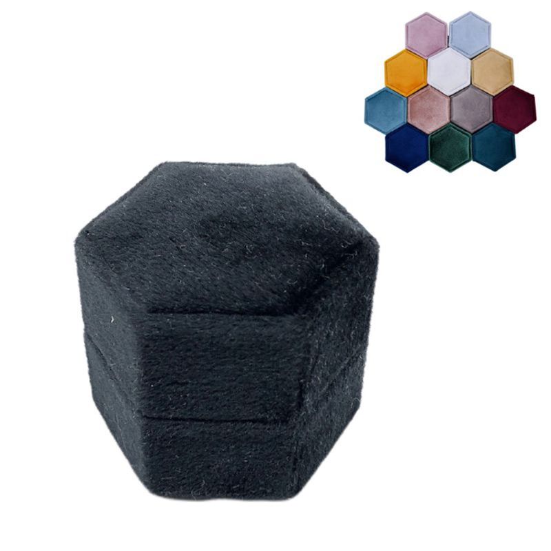 Caja de anillos única de terciopelo caja de anillo hexagonal de San Valentín con tapa desmontable: M