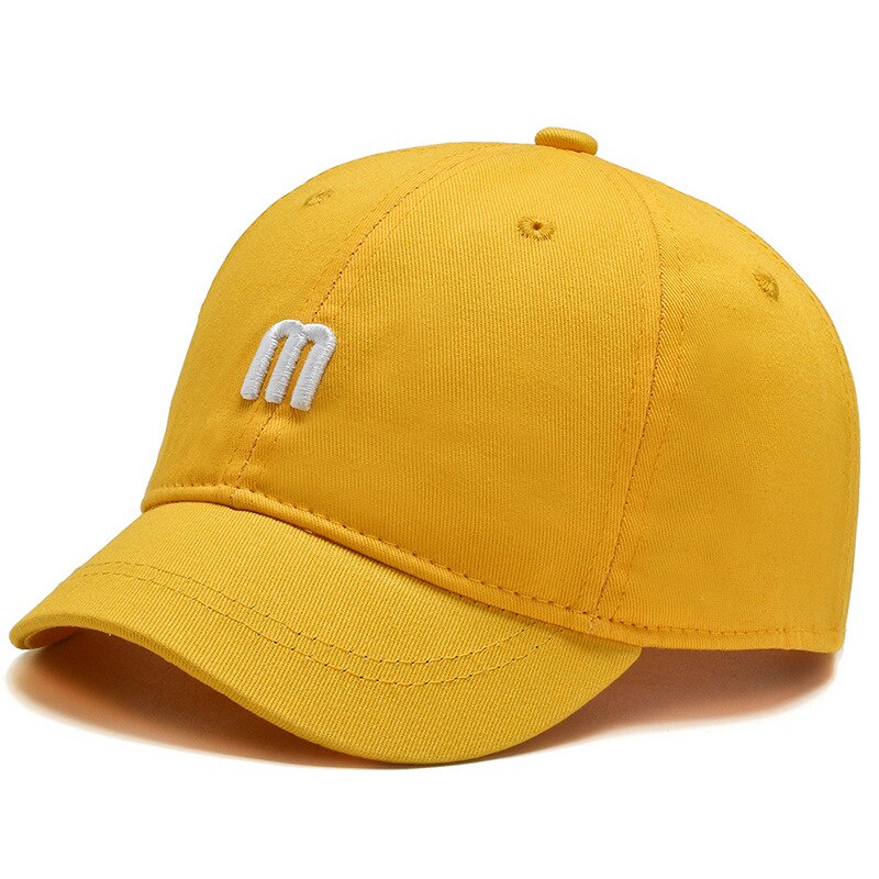 Summer Women Men Embroidered Letter M Baseball Cap Solid Snapback Short Brim Sunhat Outdoor Hip Hop Baseball Hats Casquette: Yellow-M Cap