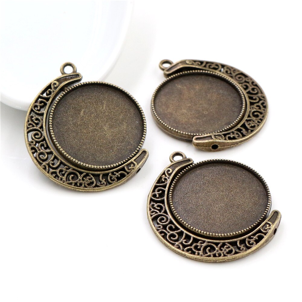 5pcs 18mm 25mm Inner Size Moon Rotation Double Side Antique Silver Plated 7 Colors Cameo Cabochon Base Setting Charms Pendant: Antique Bronze / Inner Size 25mm