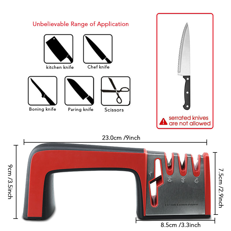 Aiguiseur de Couteau Anti-Dérapant 3 en 1 Affûteurs manuels Convient à Toutes les Tailles de Couteaux de Cuisine 3 Processus d'Aiguisage Anti dérapant Finition Mat Noire Ergonomique: Grey