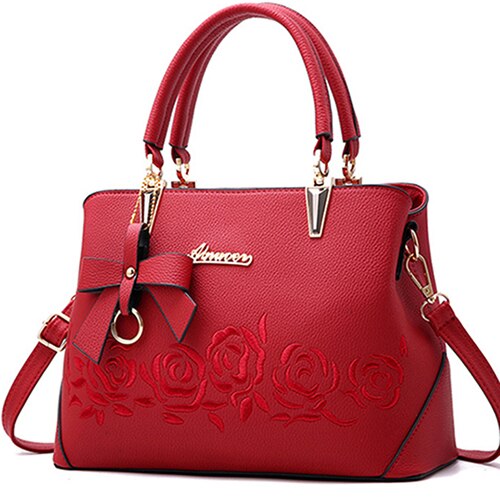 Yogodlns Women Bag Vintage Handbag Casual Tote Women Messenger Bags Shoulder Top-Handle Purse Wallet Leather: Red