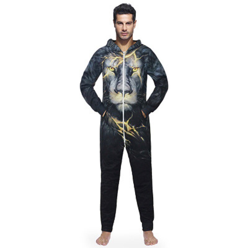 EU Size heren Jumpsuit Hoodie Bliksem Leeuw Print Pyjama Romper Man Body Onesie Voor Volwassenen Kleding Te