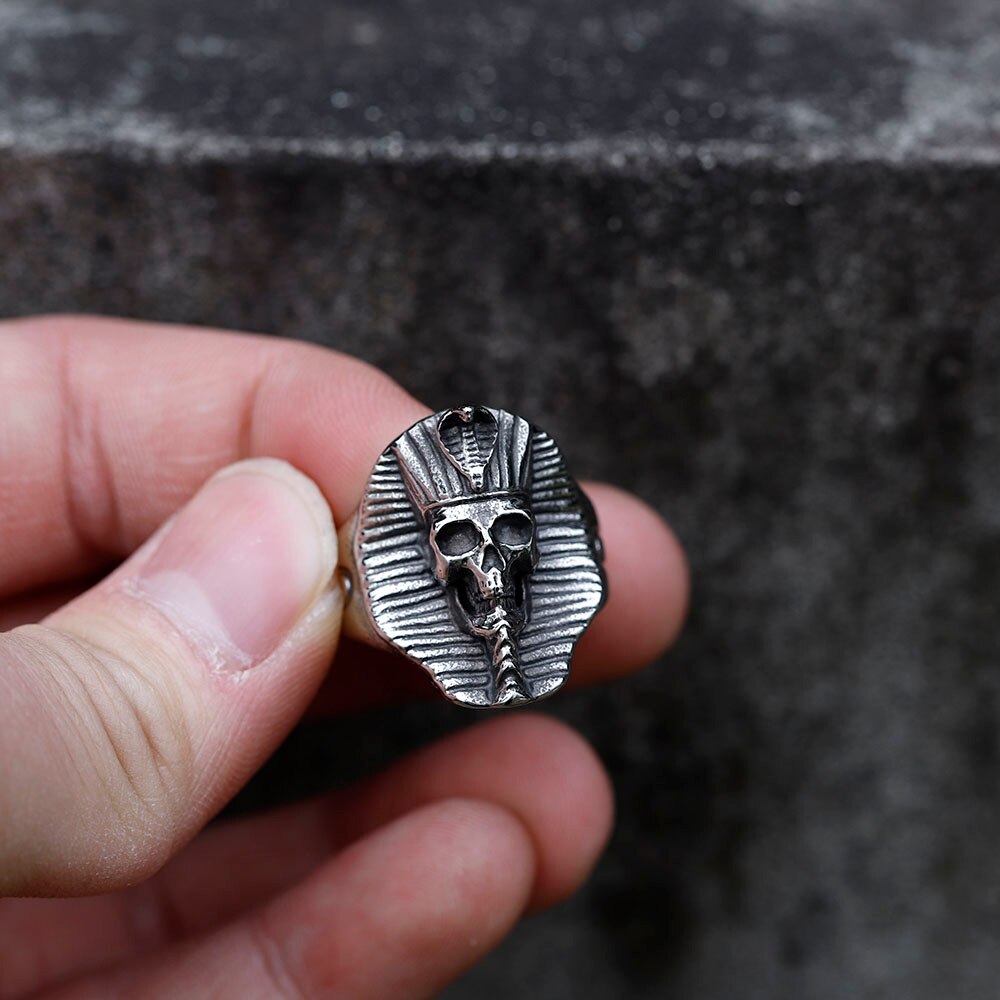 Anillos de acero inoxidable 316L para hombre, anillo de calavera de faraón egipcio para adolescentes, joyería gótica punk con cuernos, , novedad de 2022,