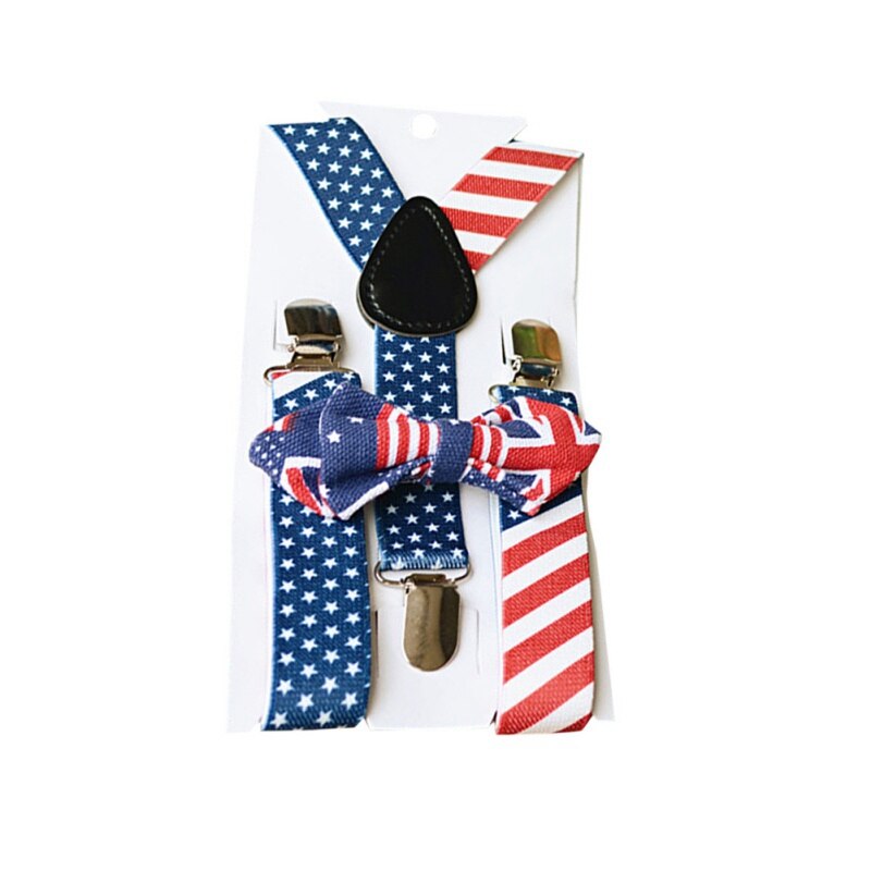 2pcs British Style Kids Suspenders Children's Adjustable Braces Elastic Band And Students Rainbow Striped Bow Tie Kit: Suspenders Sets 02