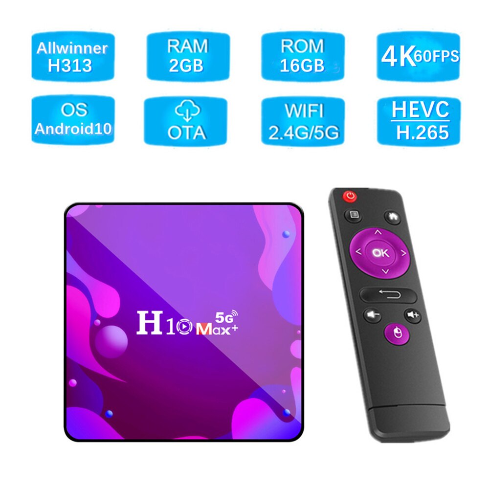 H10 max+ smart tv box ontvanger android 10.0 1gb+8gb 4k mediaspeler digitale video-uitzendontvanger ondersteuning 2.4g/5g wifi