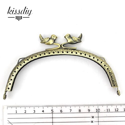 Kissdiy 3 Stks/partij Reliëf Brons Vintage Metal Purse Frame Vogel Kus Sluiting Handvat Diy Tas Accessoires: 12.5cm