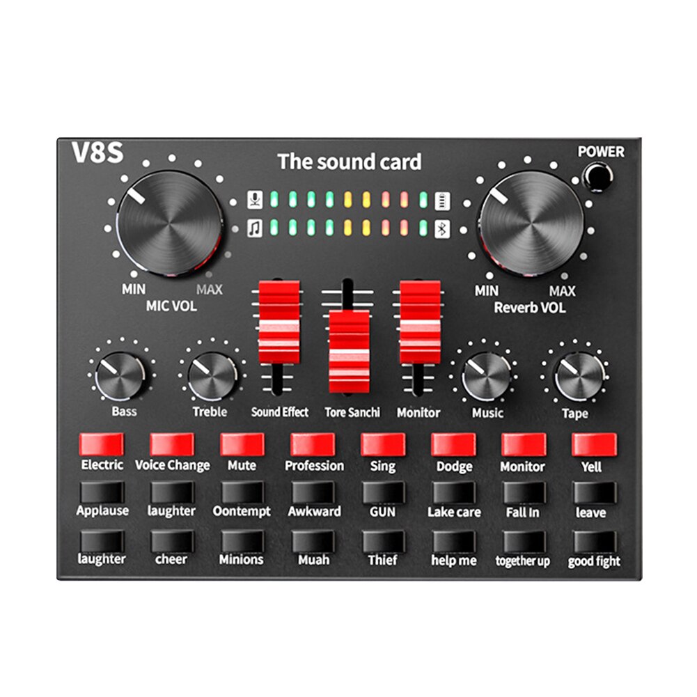 V8s portable live broadcast dsp stereo mixer music recording sound card microphone usb rechargeable 3.5mm interface