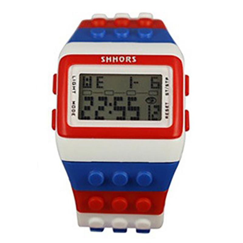 ML02 Modieus herenhorloge, kleurrijk multifunctioneel elektronisch horloge met bouwsteen, waterdicht dameshorloge met nachtlampje: Roze