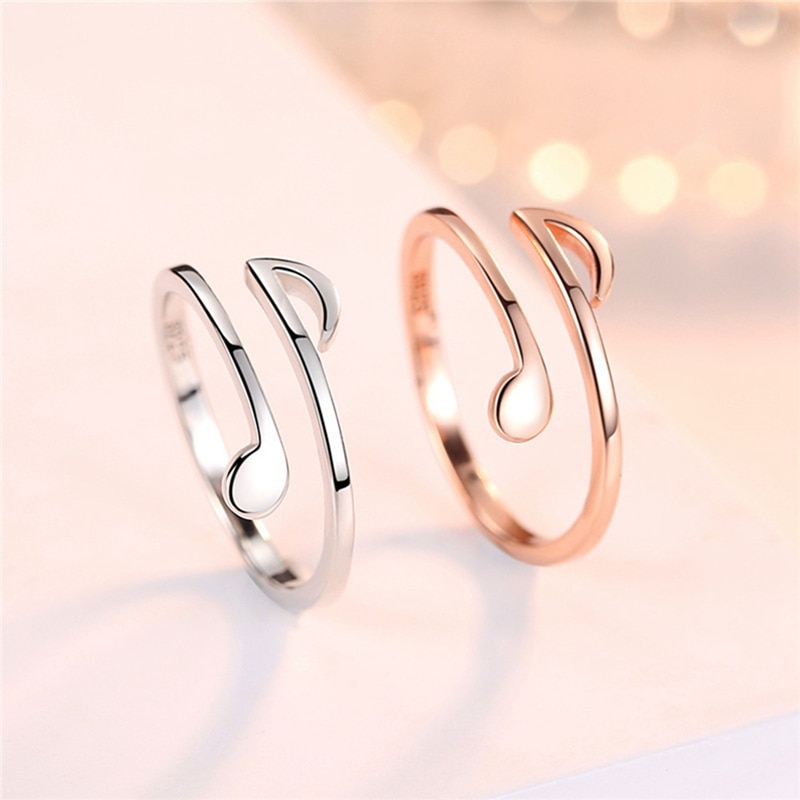 Bague de Notes de musique Style Simple pour femmes, bagues de couleur argent, bijoux à la , ouverture de la queue réglable, bagues de fête pour dames,