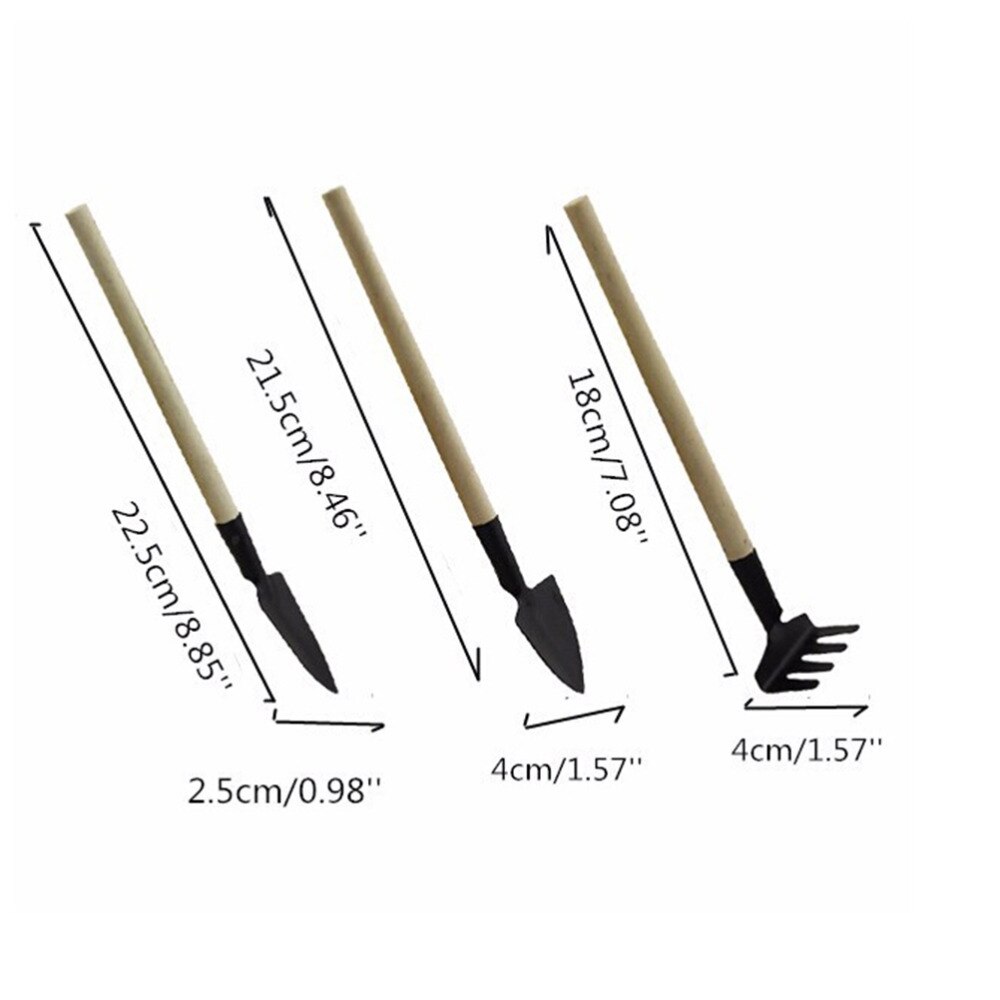 1 sett mini hageverktøysett mini spade rake spade erramientas bonsai verktøysett trehåndtak metallhode til blomster potteplante: misligholde tittel