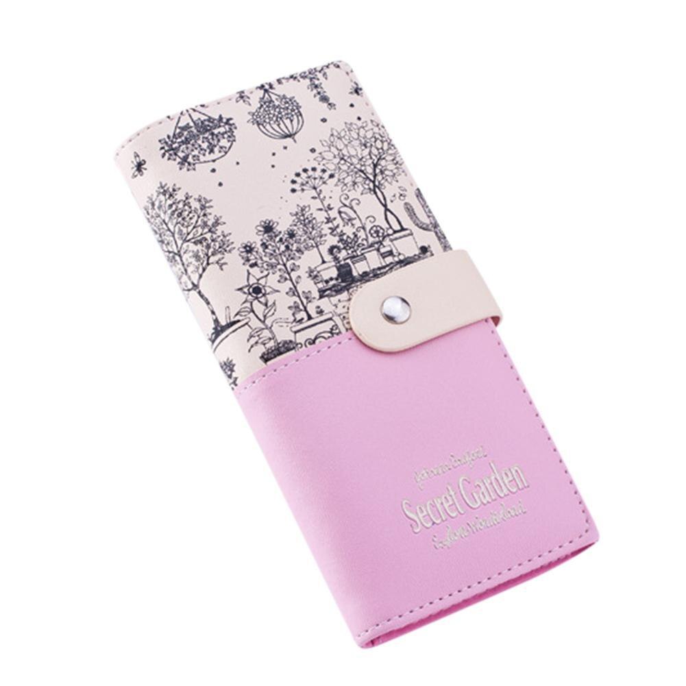 Frauen Geldbörsen Lange Mit Landschaft Muster PU Leder Haspe Geldbörse Handy Tasche Halter Weibliche Geldbörse Kupplung zk30: Pink