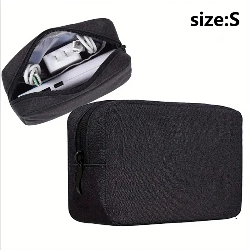 Wasserdichte Aufbewahrungstasche für digitales Zubehör, große Kapazität, tragbare Reise-Organizer-Tasche für Mobiltelefone, USB-Kabelband: Black