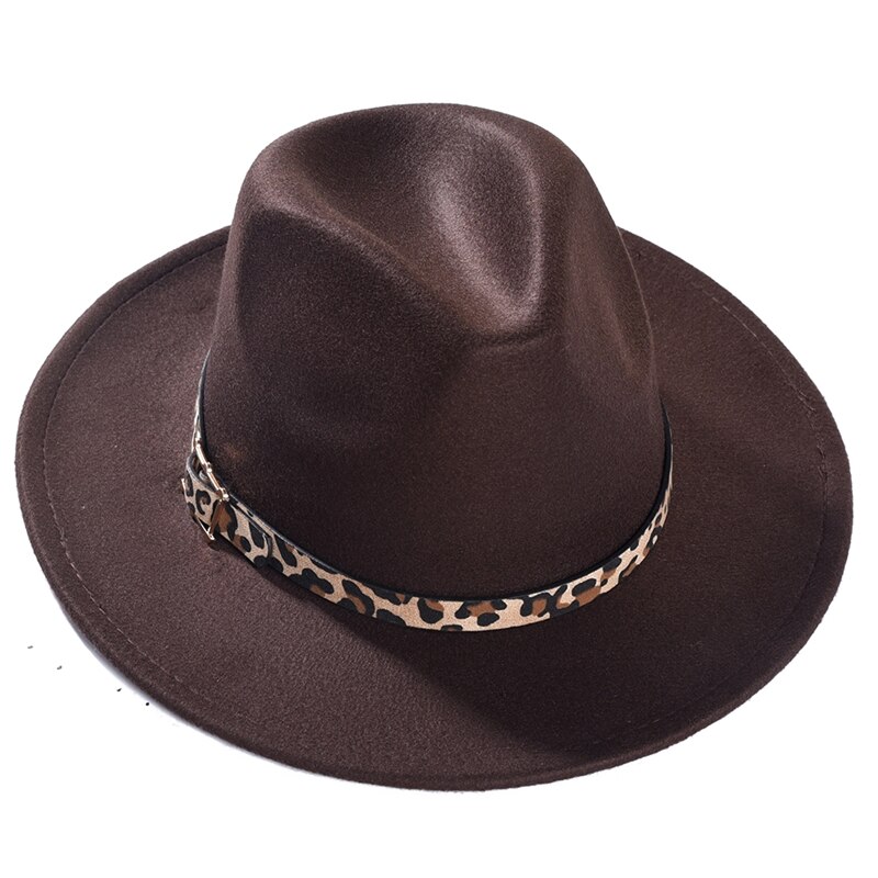 Imixlot Neue retro Frauen Männer Breite Krempe Jazz Kappe Ich bin Freien Einfache Kirche Derby oben Hütte mit Leopard Gürtel Hüte: B