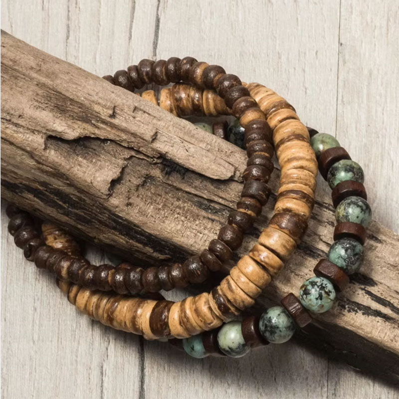 Pulsera de cuentas para hombre Pulsera estilo surfista. Pulsera para hombre Pulseras apilables Pulseras bohemias elásticas: Chapado en platino