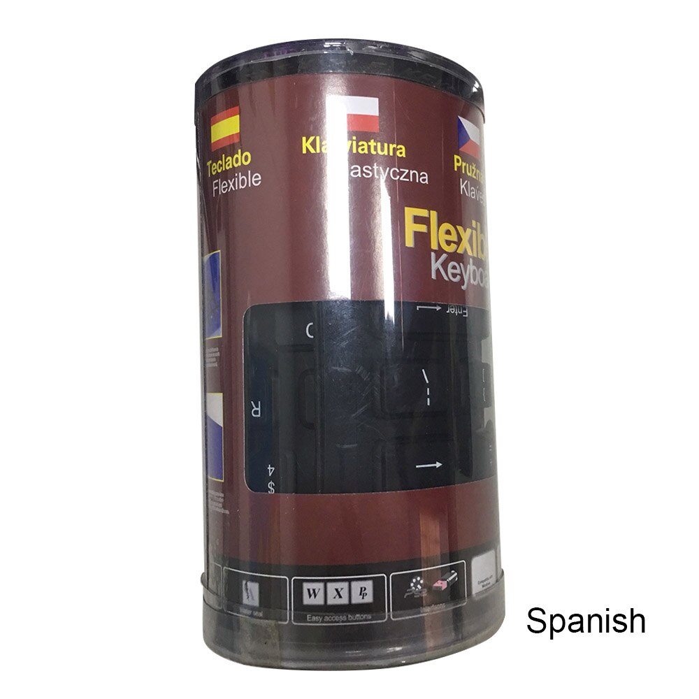 Flexible Water Resistant Silicone Mini Gaming Keyboard Portable USB Keyboard for Tablet Computer Laptop PC: Spanish Black