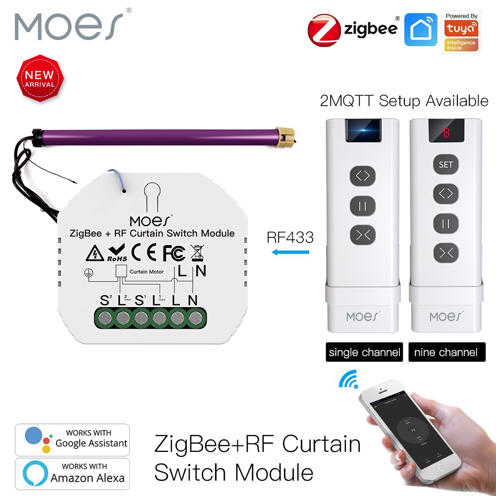 Módulo de interruptor de cortina inteligente Moes ZigBee RF433, para persiana enrollable motorizada, Motor 2MQTT, Tuya, APP inteligente Alexa y Google Home