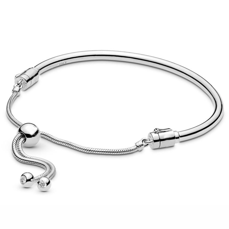 Pavimenta cuore e stella stringa di perline chiusura scorrevole regola il braccialetto misura moda 925 Sterling Silver Bangle Bead Charm gioielli fai da te: 7