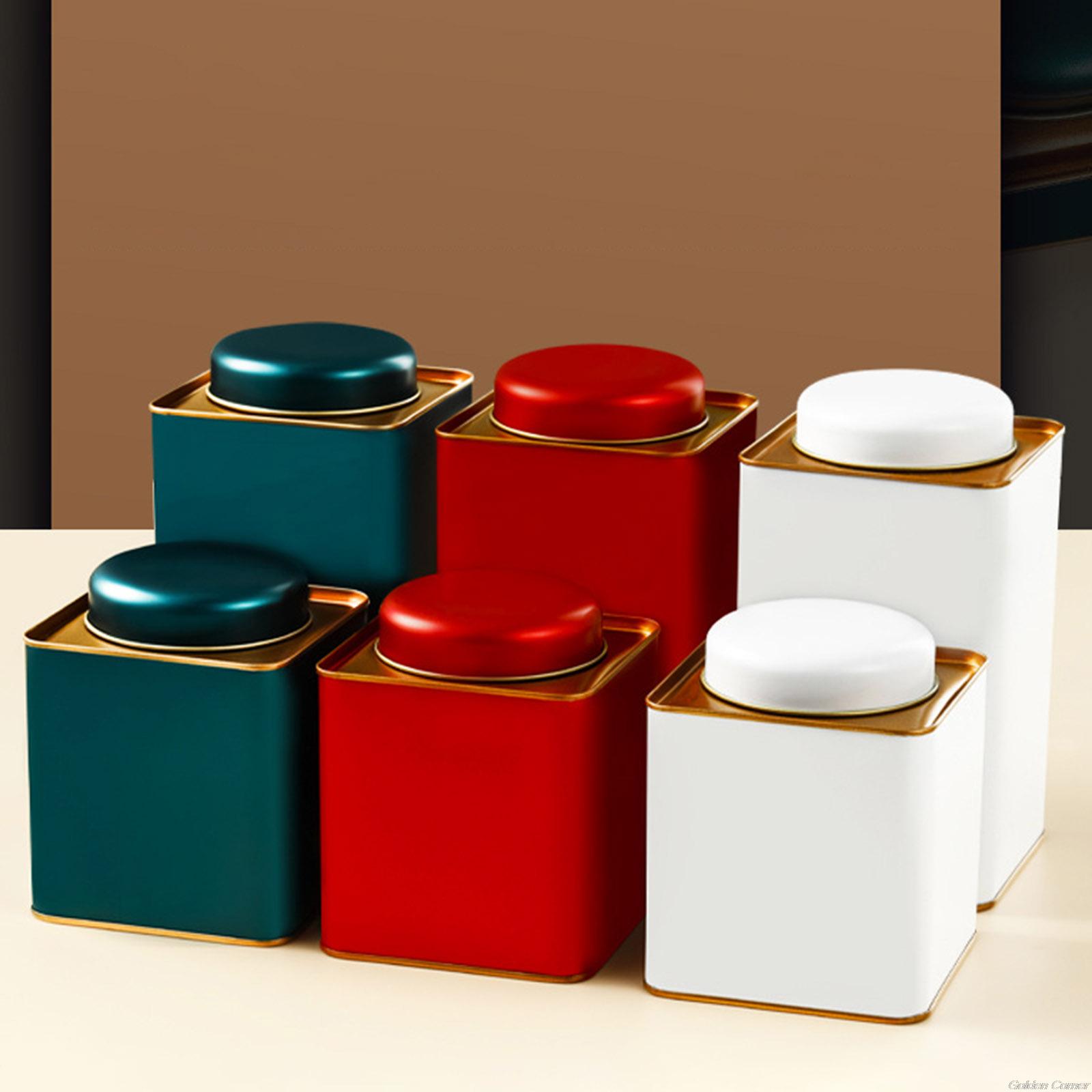 Metal Tinplate Box Square Tea Jar Container Green Tea Storage Box Cans for Food Coffee Herb Candy Chocolate Sugar Spices M21 22