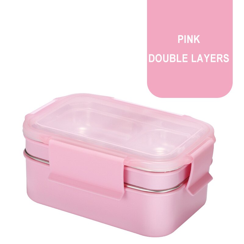 Guret tålig matlåda i rostfritt stål tvålagers matbehållare bärbar läckagesäker isolering barn student vuxen bento box: Rosa