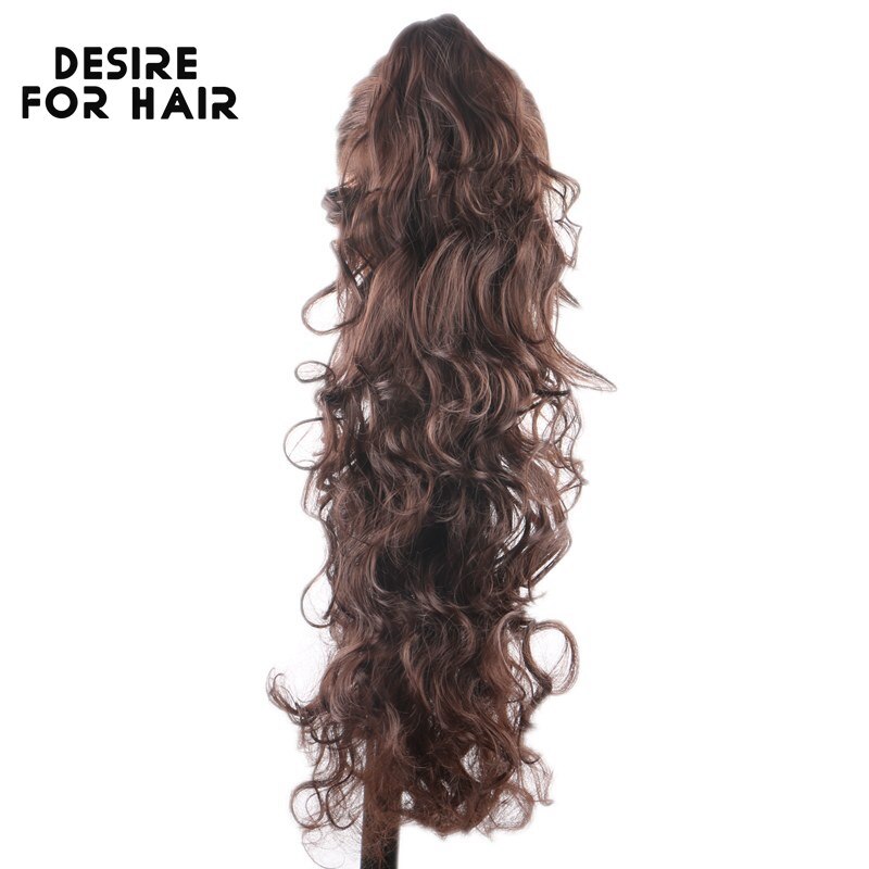 Desire Voor Haar 30Inch Lange 200G Hoge Temperatuur Synthetisch Krullend Paardenstaart Hair Extensions Met Claw Clip Haarstukken Voor vrouwen: #4
