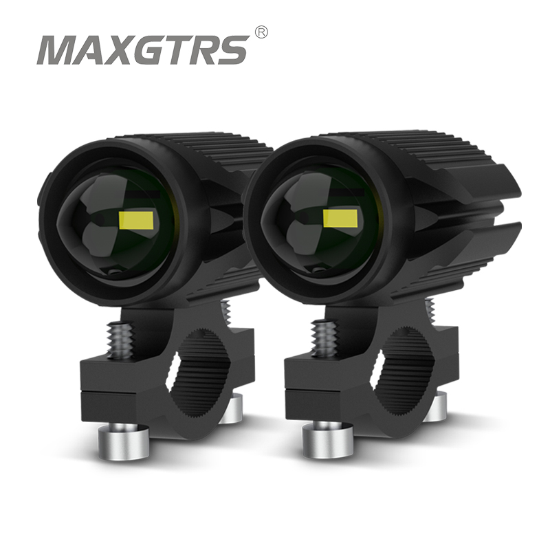Faro LED Universal para motocicleta, lente de proyector de doble Color para ATV, Scooter, conducción para Cafe Racer, lámpara de foco auxiliar