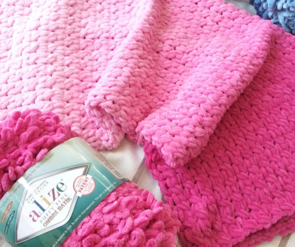 Finger Knitting Yarn - Easy Knitting - NO SKEWERS - NO NEEDLES - BIG - 73 Meters(500gr) - 12 Color- Alize Puffy Fine Ombre Batik