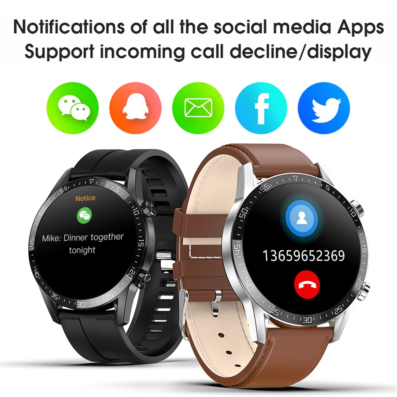BEHATRD Smartwatch - 1.28" Temperature, Heart Rate, GPS - IP68 Waterproof - Rubber & Silicone Strap