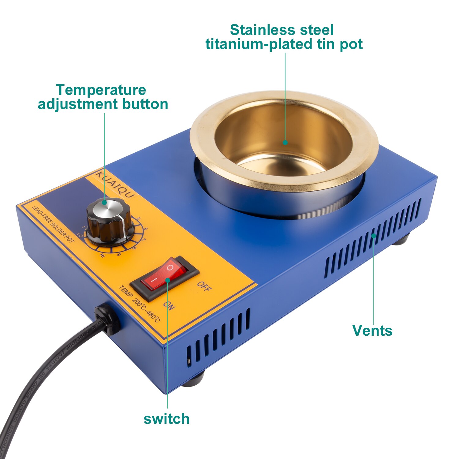 Olla de soldadura de 200W y 300W, horno de fusión de estaño, Termorregulación de 200 ~ 480 grados centígrados, baño de soldadura, 100-36mm, 220V, enchufe europeo: 250W